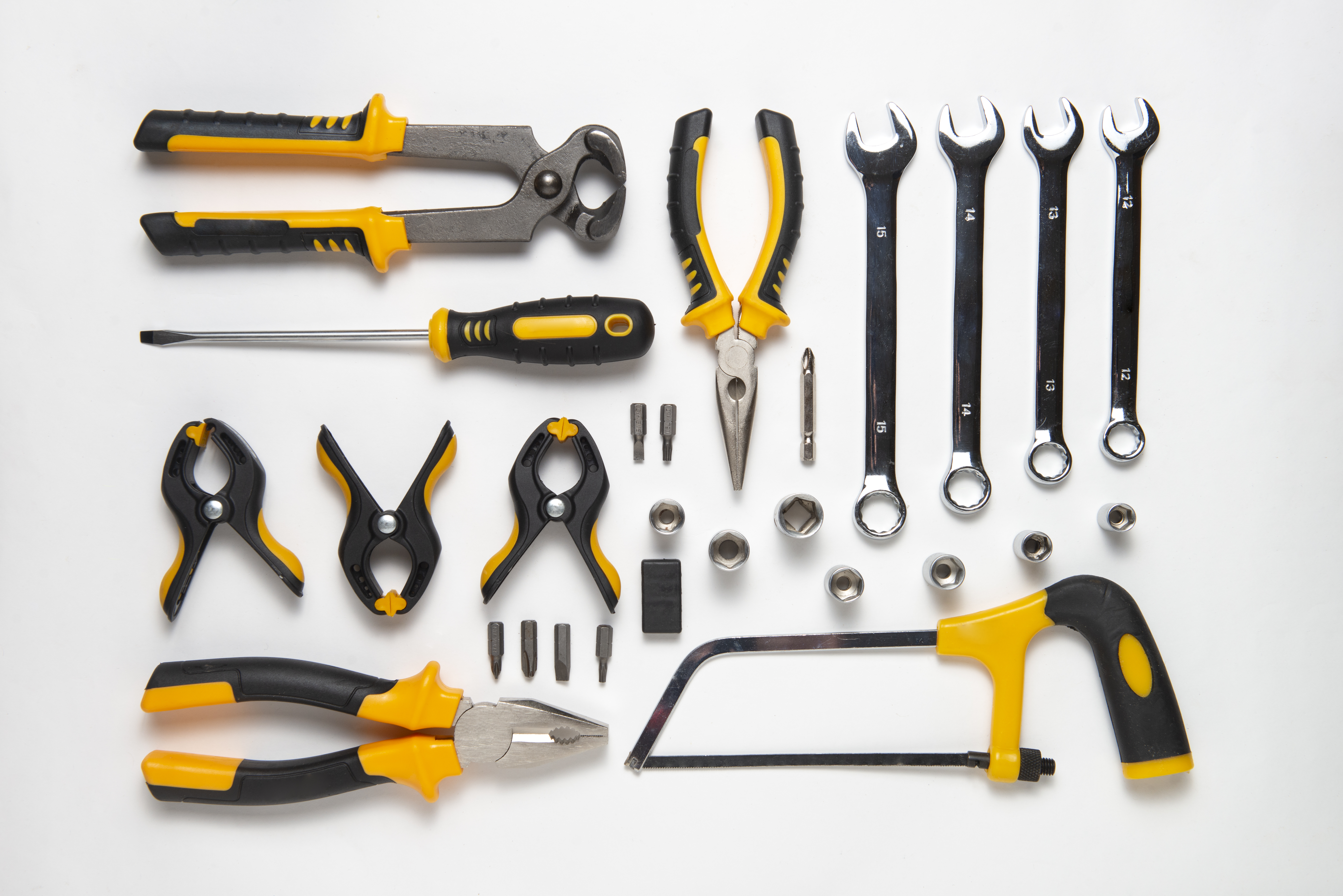 top view mechanical tools arrangement